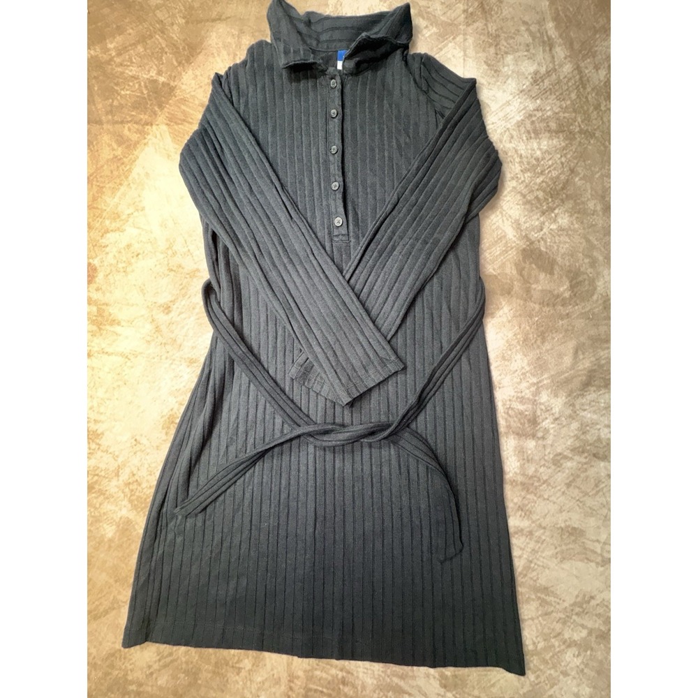Old Navy Ribbed Knit Tie Belt Long Sleeve Mini Dress Size Medium Black Cotton
